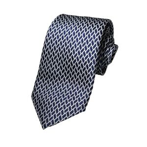 Charles Tyrwhitt mens blue white geometric 100% silk neck tie EUC